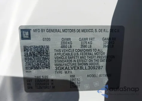 2020 GMC Terrain Awd Slt из США, поврежденный, VIN 3GKALVEX8LL309287